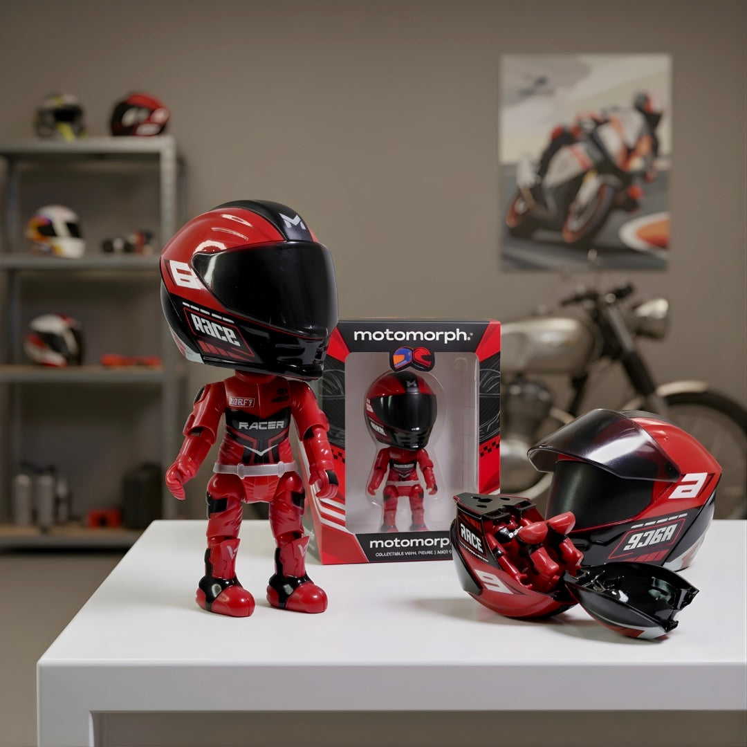 MotoMorph™ Motorcycle Helmet that Transforms into a Figure
